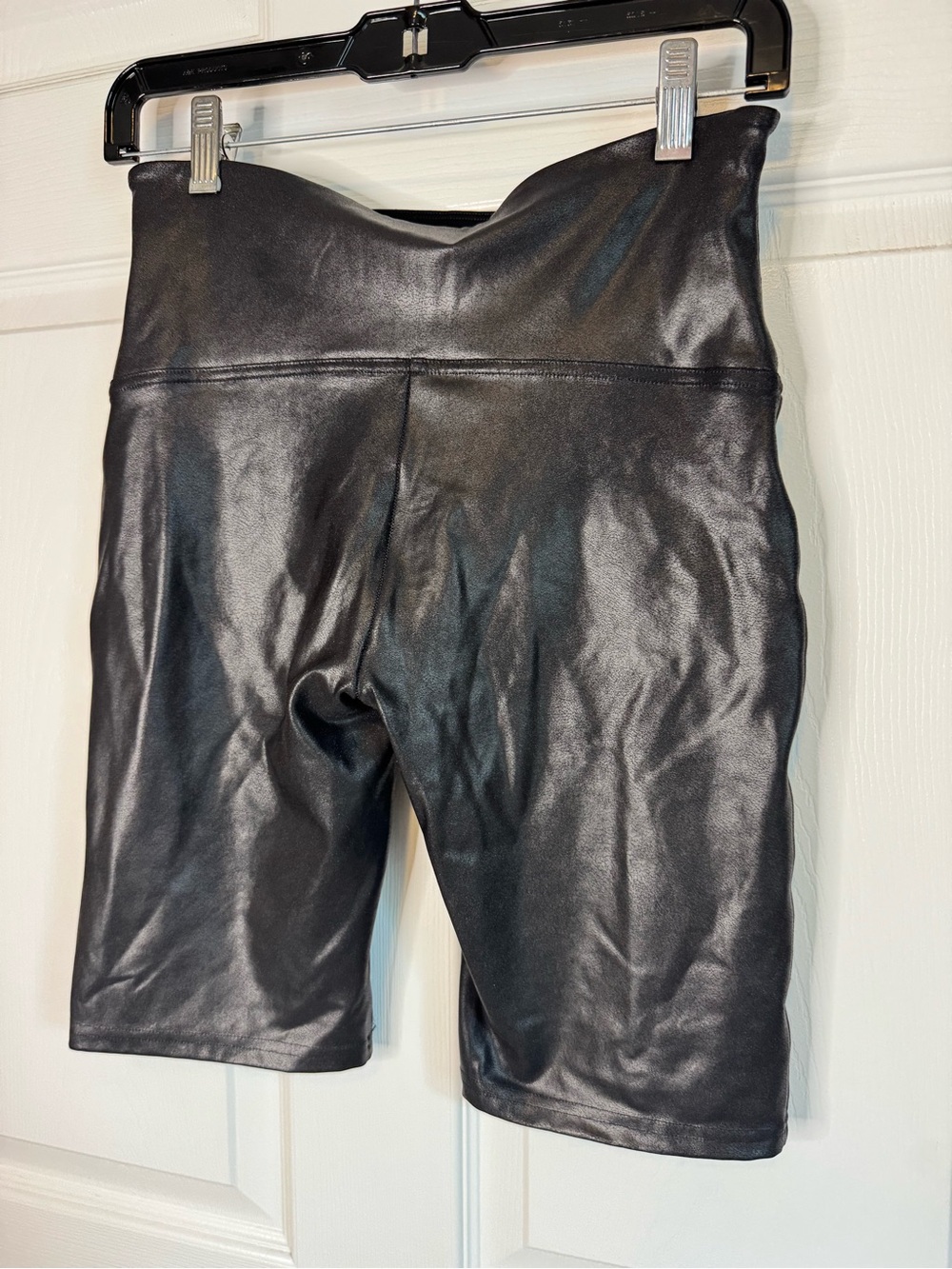 SPANX Black Faux Leather High-Waist Bike Shorts